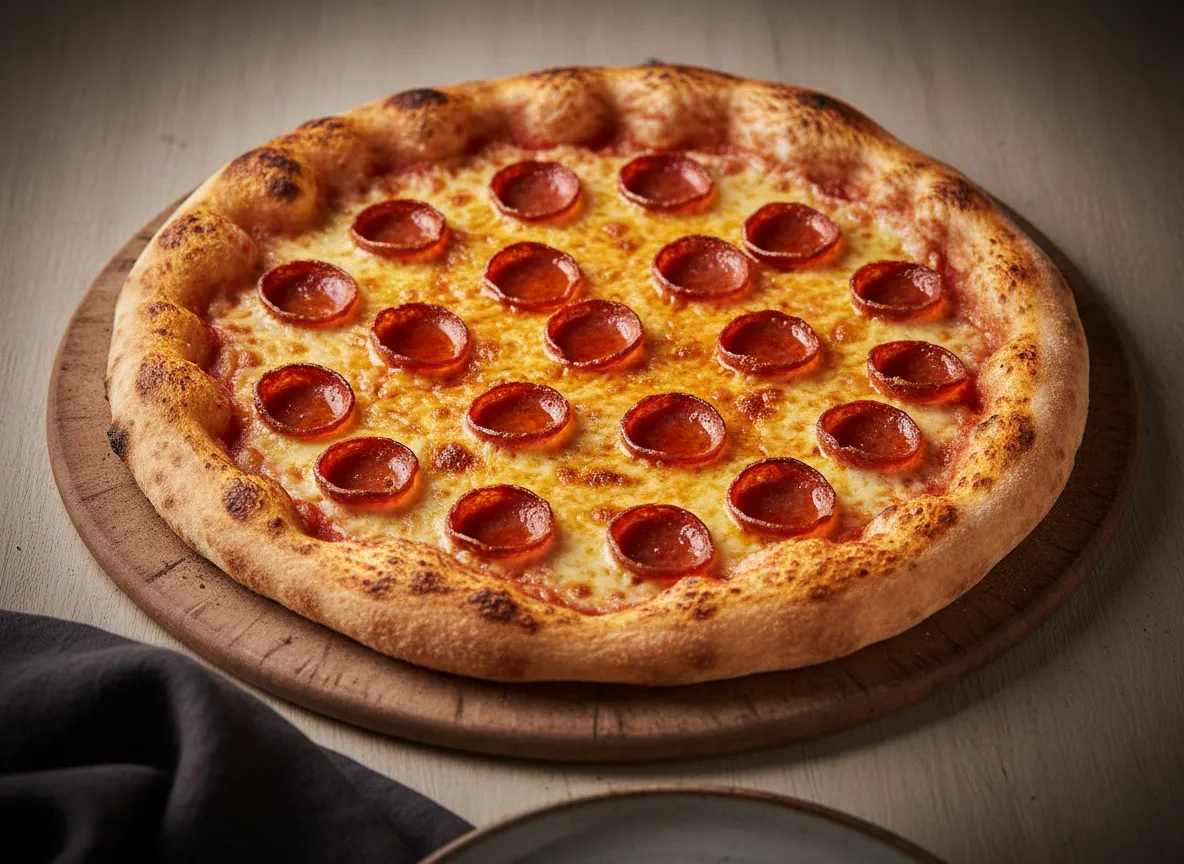 Pepperoni pizza with bubbling cheese